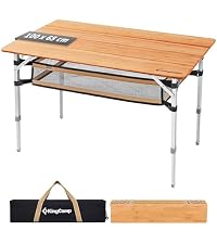 KingCamp 折りたたみテーブル 竹製 120×80 高さ調整 キャンプ Amazon.co.jp: KingCamp キャンプ テーブル 竹製 4つ折り 80kg耐荷重